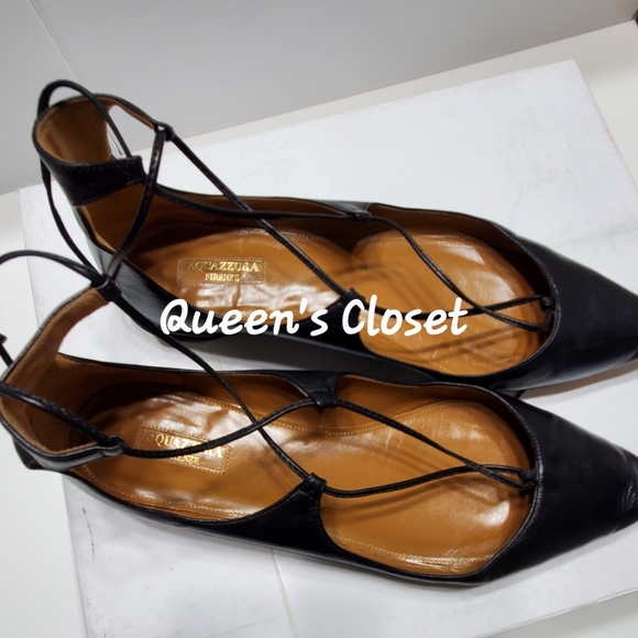 Aquazzura | Black Leather Christy Lace Up Flats - Picture 3 of 9